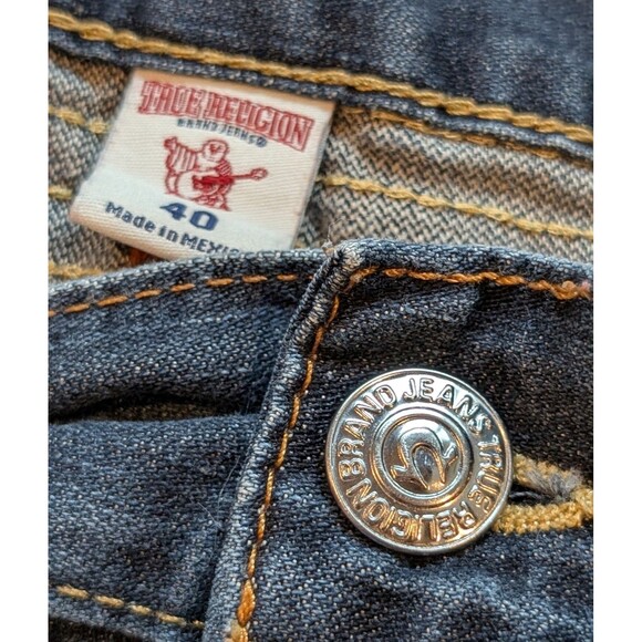 True Religion Men's Blue Jeans Size 40 (41x32) Straight Leg Cut Wide Cuff Denim - Picture 4 of 15